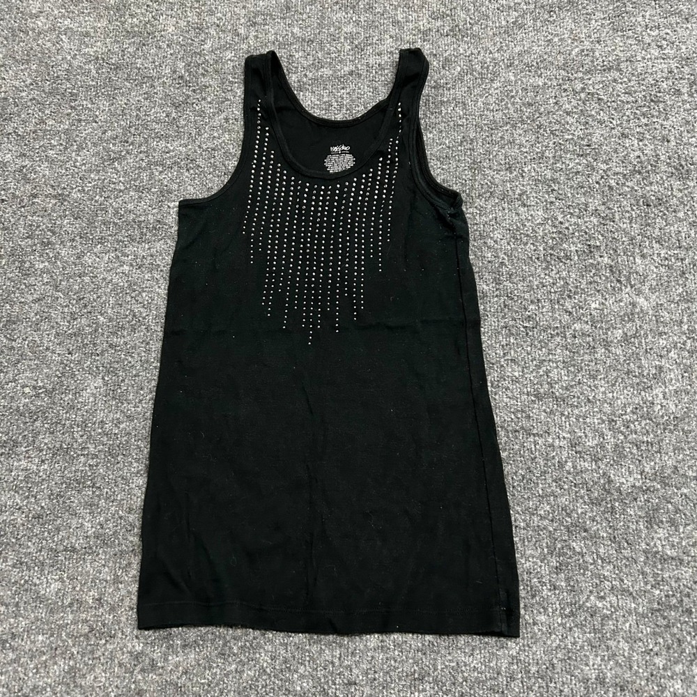 Mossimo Tank Top Womens Size M Black Studded Rhinestone Cotton Blend Sleeveless